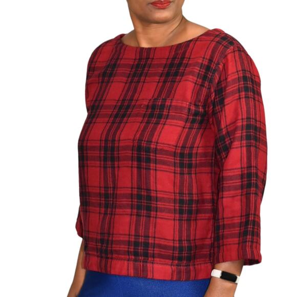 Madewell Curtis Plaid Shirt Red Flannel Tee Pullover Black Herald Top Size Small - Picture 8 of 12